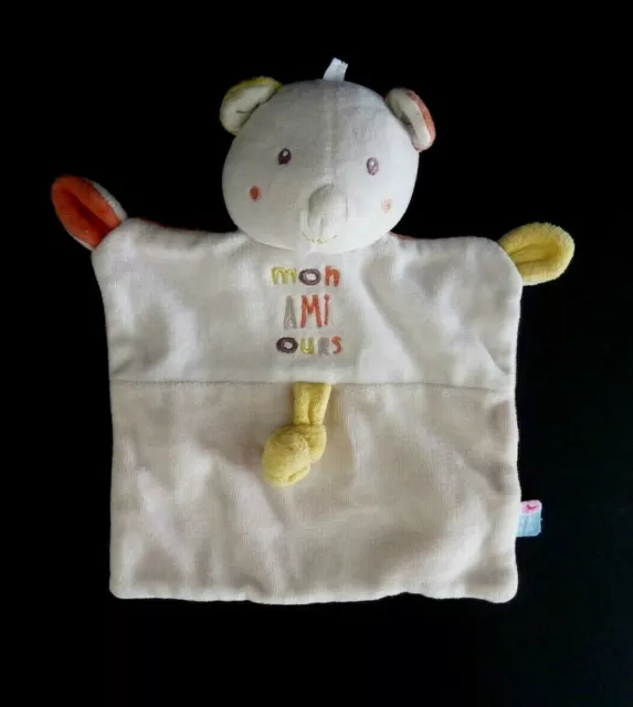 * Doudou Plat Sucre D'orge Mon Ami Ours Gris Beige Blanc Orange Jaune - Tbe