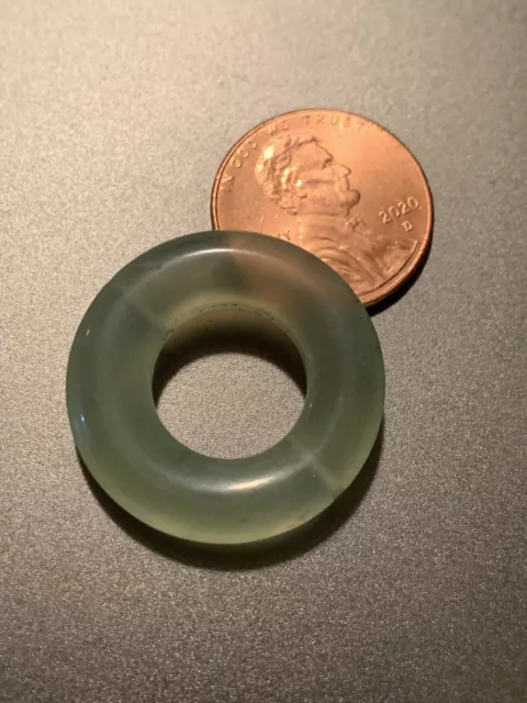 Vintage Carved Chinese Green Serpentine New Jade Ring Donut Bead 25mm