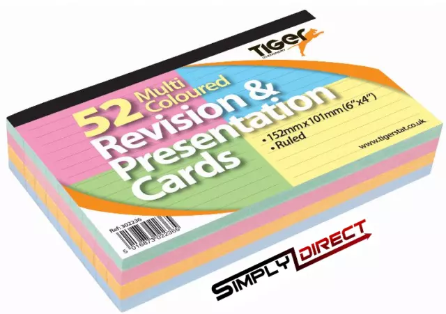 52 Colour Record Cards Ruled Lined Revision Flash Index School Office Note Book