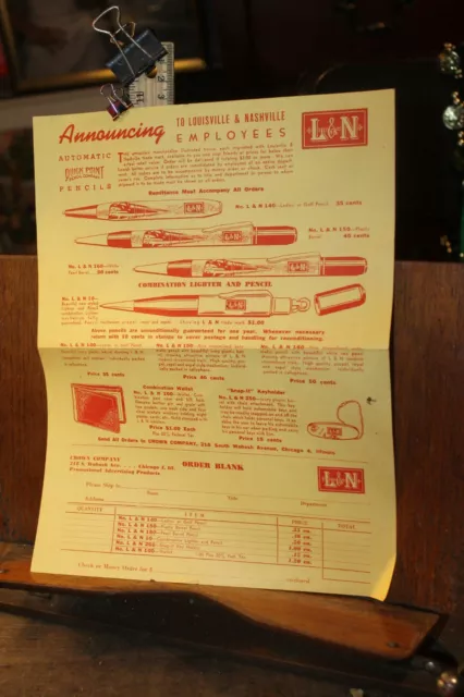 Vintage L&N Louisville & Nashville Railroad Pen Knife Gift Order Form