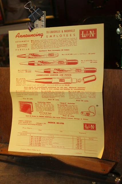 Vintage L&N Louisville & Nashville Railroad Pen Knife Gift Order Form