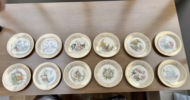 Set 12 Vintage Limited Edition 24K Gold Lenox Boehm Bird Dinner Plates