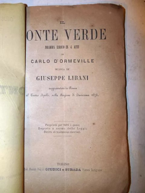 Teatro Opera Lirica - G. Libani: Il Conte Verde 1873 Giudici e Strada