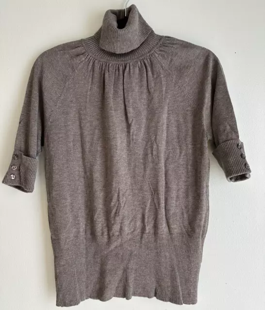 Take Out Knit Gray Turtle Neck Top Womens XL Casual Short Sleeves Buttons