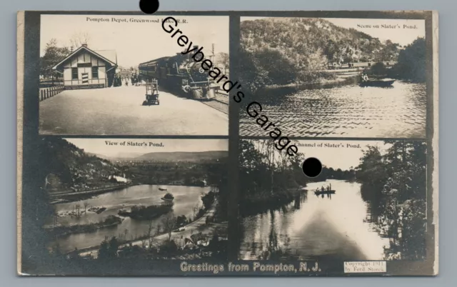 RPPC Greenwood Lake Railroad Train Station Depot POMPTON NJ Real Photo Postcard