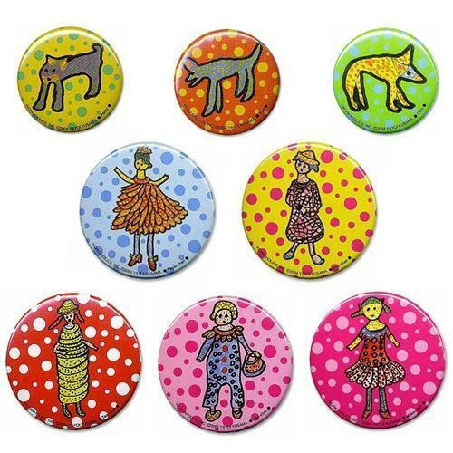 Juego de 5 piezas de insignia de lata YAYOI KUSAMA colección rara