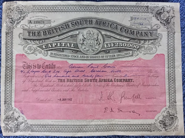 VINTAGE SHARE CERTIFICATE British South Africa Company £9.99 - PicClick UK