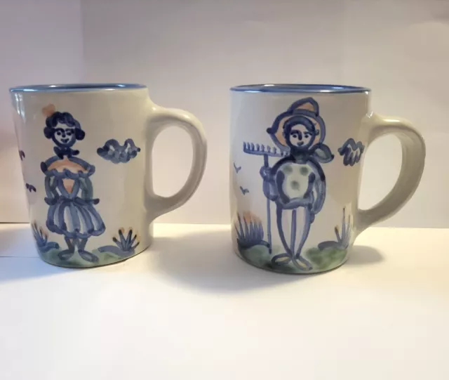 Vintage MA Hadley Mug set Farmer and Farmers Wife Signed Excellent 8 oz USA