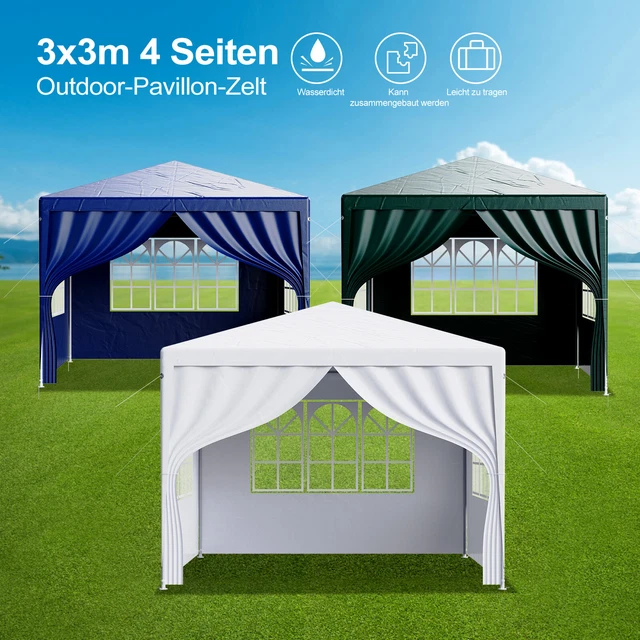 3x3m Pavillon Festzelt Picknicks Partyzelt Wasserdicht Gartenpavillon PE 3-Farbe