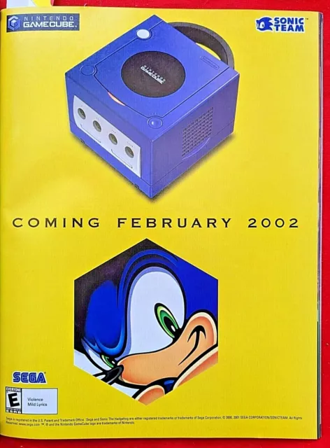 2002 SONIC ADVENTURE 2 BATTLE Nintendo Game Cube = 2pg Promo Print AD 16 x  10.5