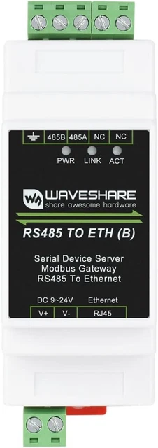 Waveshare Industrial Serial Server RS485 to RJ45 Ethernet TCP/IP to Serial