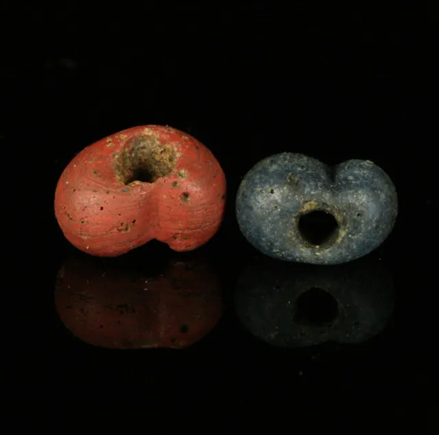 Ancient glass beads: TWO genuine ancient Hellenistic monochrome glass beads