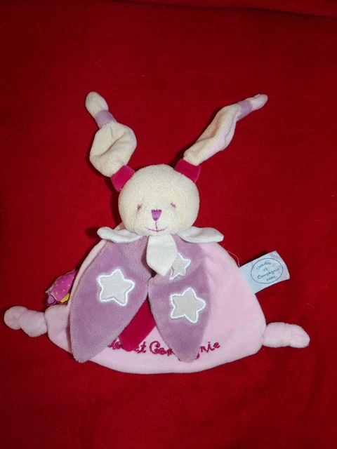 Doudou Plat Lapin Beige Rose Chouette Ça Brille DOUDOU ET COMPAGNIE