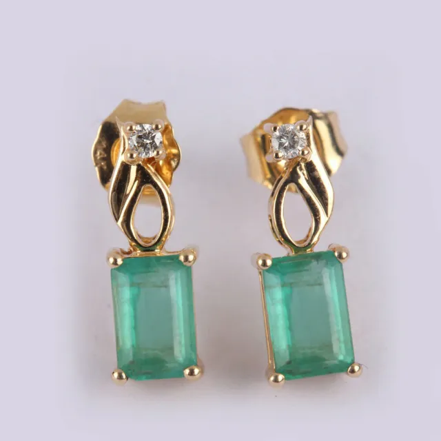 Green Emerald Pave Diamond Gold Plated Earring 925 Sterling Silver Jewelry HG