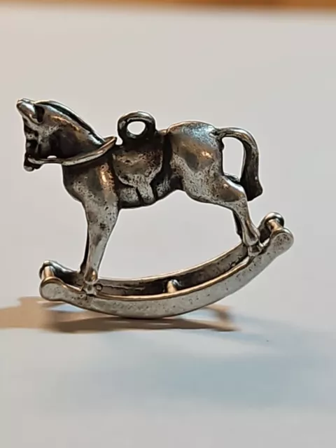 Sterling Silver Rocking Horse Charm VERY NICE DETAILED CAST! VINTAGE c1970 3