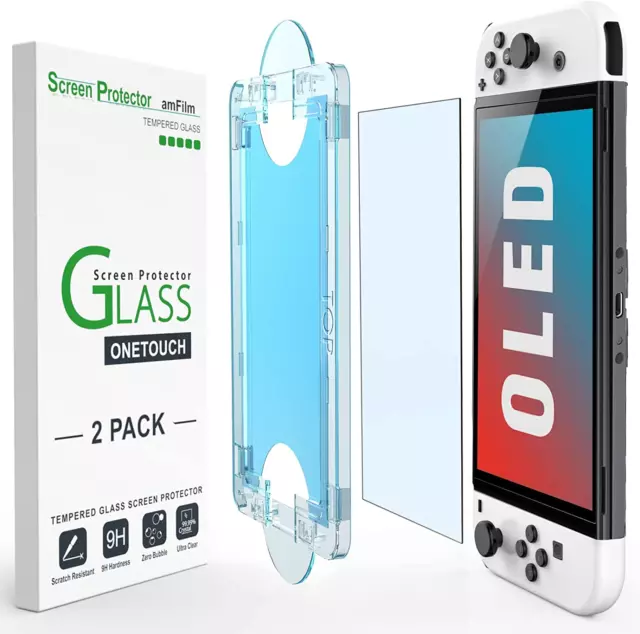 Amfilm Onetouch Glass Screen Protector Designed for Nintendo Switch OLED Mode...