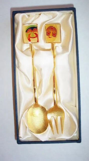 Gold Plated Oriental Decorative Spoon And Fork Set Mib