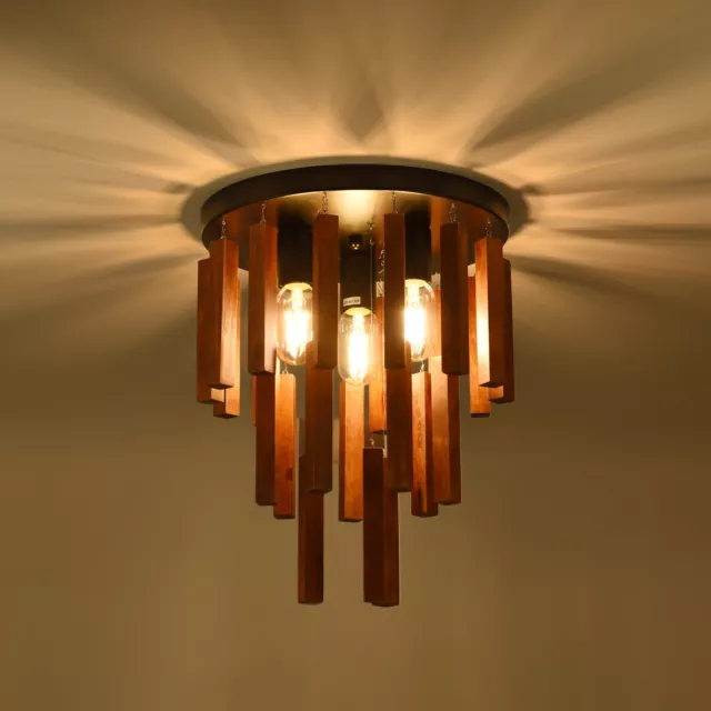 Ceiling Light Rustic Wooden Chandelier Retro Ceiling Semi Flush Mount Fixture