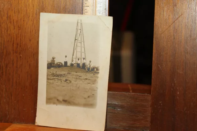 Antique Real Photo Postcard Oil Derrick Well Men Workers Gas Petroleum