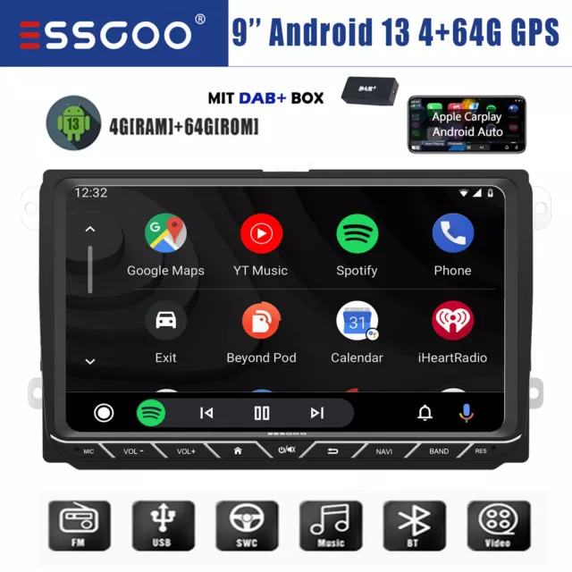 DAB+ Carplay Android 13 Autoradio Für VW GOLF 5 6 Caddy Polo Passat 4+64G GPS BT