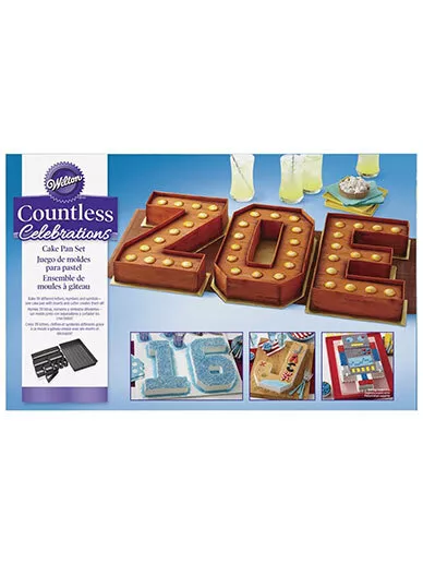 Wilton Cake Tin Countless Celebrations Pan Set Letters & Numbers Personalise