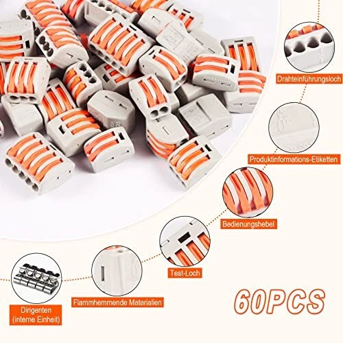 Qetlavee 60 Pièces Connecteur Electrique, Borne de Connexion Électrique avec Lev 3