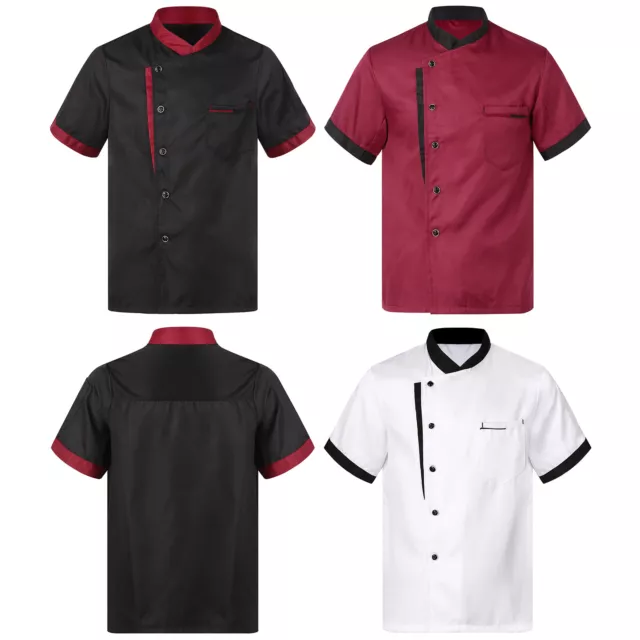 Men's Chef Coat Short Sleeve Cook Jacket Restaurant Kitchen Uniform Work T-shirt