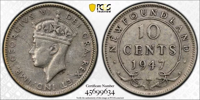 1947C Newfoundland 10 Cents - PCGS XF45 - 45699634