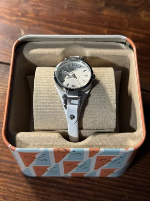 Fossil Watches Women's Georgia White ES3267 Mini Three Hand Leather Watch