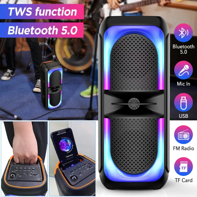 TWS Bluetooth Soundbox Lautsprecher RGB Musikbox Party Stereo Subwoofer+Mikrofon
