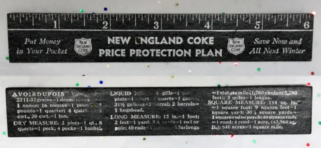 NEW ENGLAND COKE Ad Ruler Black/Silver Fiberboard • Measures Equivalent Tables