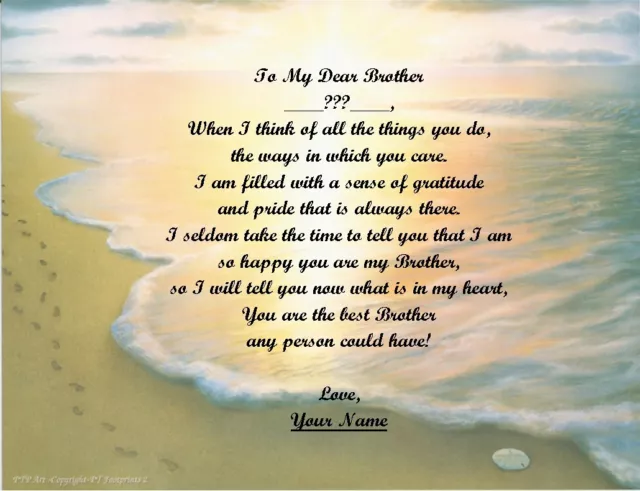 Brother Personalized Poem 4 Christmas~Birthday~Father's Day Gift Footprints 8x10