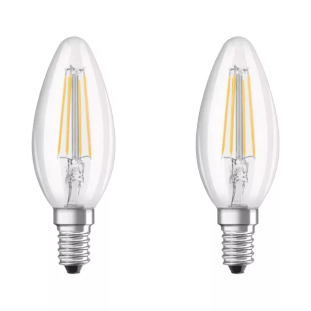2 x Osram LED Filament Leuchtmittel Kerzen 4W =40W E14 klar 470lm warmweiß 2700K