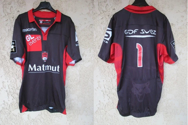 MAILLOT LYON LOU rugby 2015 port KAVTIDZE n 1 Macron home shirt