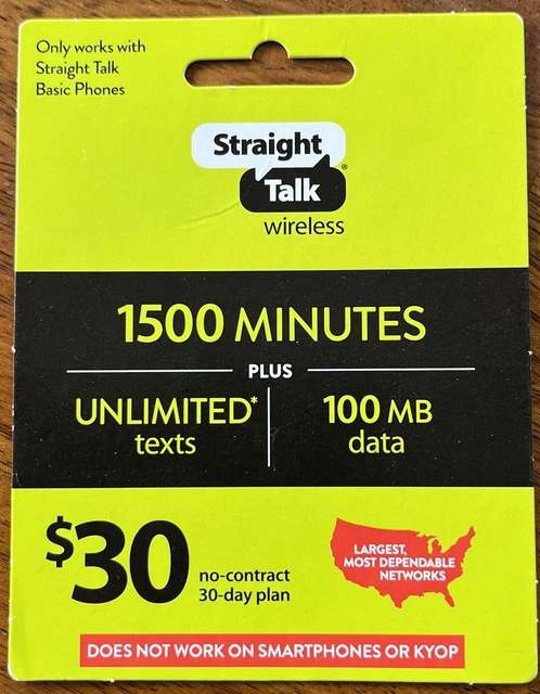 Straight Talk Wireless $30 Basic Phone talk and text plan 30 day Plan