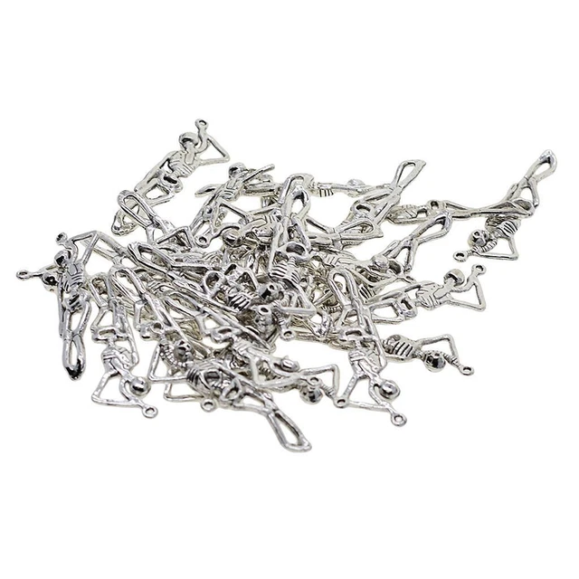 30 Stück tibetische Silber Schädel Skelett Körper Halloween Charms Anhänger