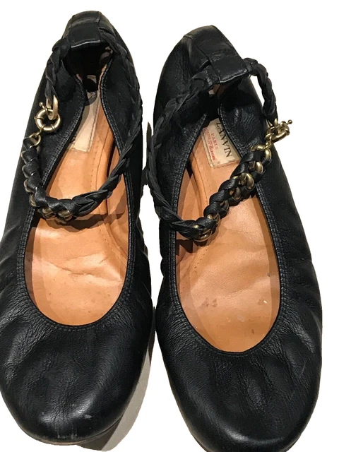 Belles chaussures ballerines LANVIN en cuir noir PT 39 leather shoes