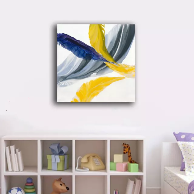 Framed Canvas Prints Stretched Abstract Feather Yellow Blue Wall Art Home Decor