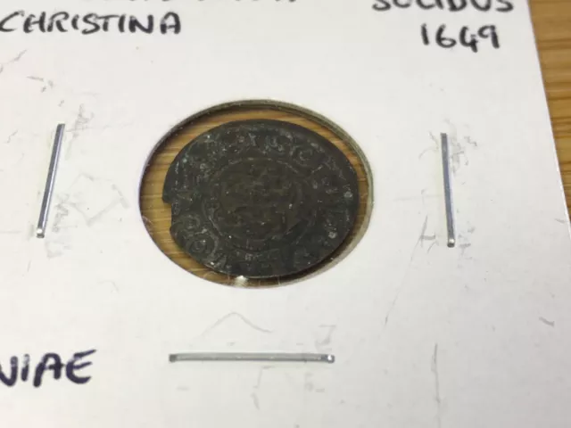 1649 1 Solidus - Christina  Swedish Livonia 350+ Year old FREE USA SHIP # 889E