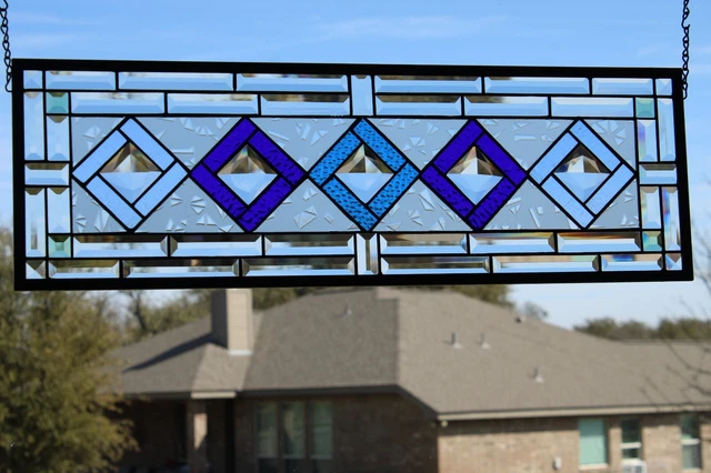 Transom ,Jewles Beveled Stained Glass Panel, Sidelight Window≈29 5/8x 9 5/8"