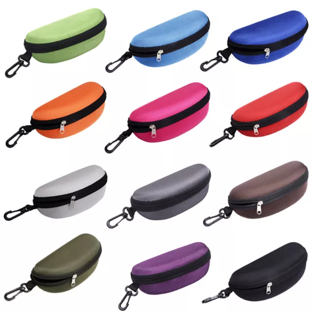 Portable Sunglasses Case Eye Glasses Hard Protector Zipper Shell With Carabiner