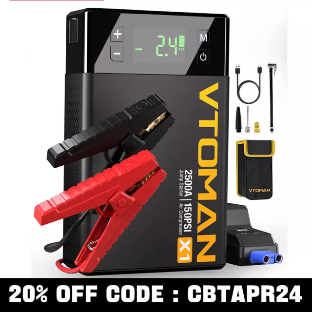 VTOMAN X1 Jump Starter Air Compressor 2500A Portable Battery Booster Car Battery