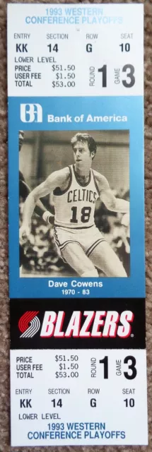 TICKET DAVE COWENS 1993 Boston Celtics / Portland Trailblazers