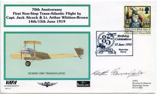 GB 1992 70th Anniversay Alcock and Brown Flight Cover Signed