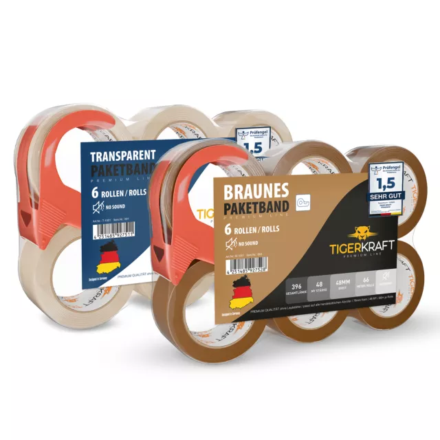 TIGERKRAFT Premium Klebeband, Paketband inkl. Abroller - Packband Geräuscharm