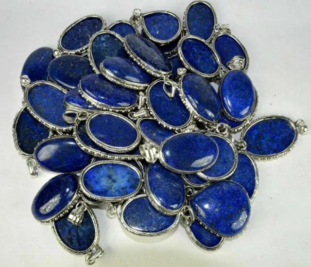 Natural Lapis Lazuli Gemstone 925 Sterling Silver Plated Wholesale Lot Pendants