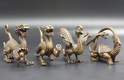 Brass Chinese Four Holy Beast Statue Set Decor