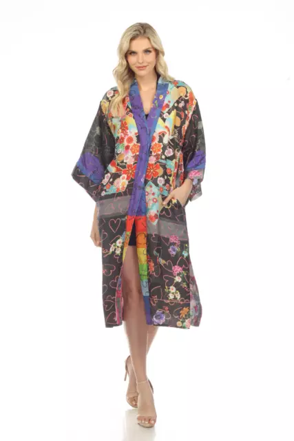 Johnny Was Fuji Brasil Silk Floral Reversible Longline Kimono Boho Chic C41422