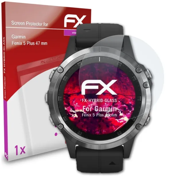 atFoliX Glasfolie für Garmin Fenix 5 Plus 47 mm Panzerfolie 9H Schutzpanzer