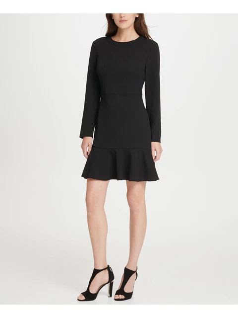 DKNY Women's Crew Neck Short Fit Flare Party Dress Size Black Size 8